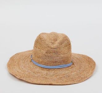 Hat Attack Raffia Crochet Continental in Natural/blue at Nordstrom
