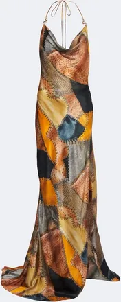 Roberto Cavalli Draped printed silk satin maxi dress