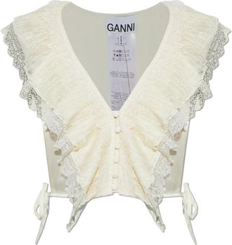 Ganni Top met kanten rand - Dames - Tops zonder mouwen - Beige - ONE Size - Polyester - Tops