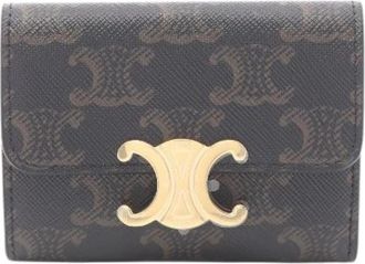 Celine Pre-owned Triomphe Leather PVC Trifold Wallet - Dames - Vintage Accessoires - Bruin - ONE Size - Leer - Vintage