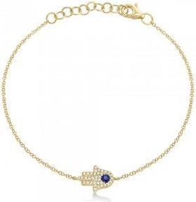 Allurez Diamond & Blue Sapphire Hamsa Link Bracelet 14k Yellow Gold (0.17ct)