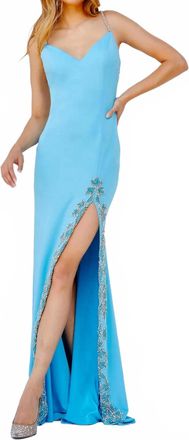 Jovani Jeweled Open Back Prom Dress In Turquoise