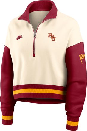 Nike Florida State Legacy Nike Womens College Cropped Oversized 1/4-Zip Crew in Brown | 03O80JHHFSH-A6C