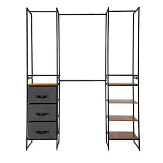5five Simply Smart 5five Simply Smart - Vestidor Modular Abierto Tissa Negro Y Madera 180x190 Cm
