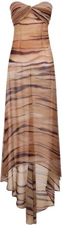 Elisabetta Franchi Avondjurk met tijgerprint - Dames - Avondkleed - Bruin - S - Polyester - Kleedjes