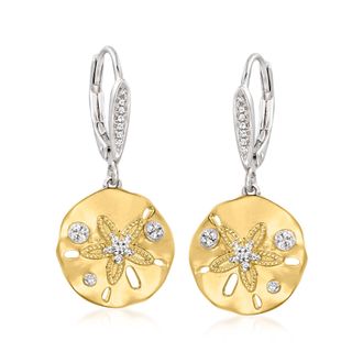 Ross-Simons Diamond Sand Dollar Earrings in Sterling Silver and 18kt Gold Over Sterling