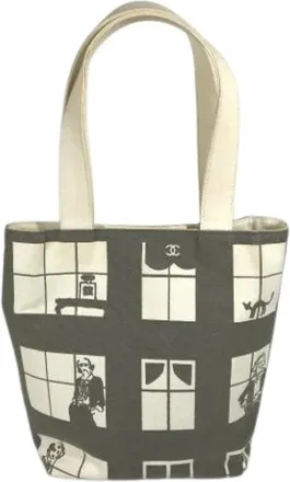 Chanel Pre-owned Tote Bags, female, Gray, Size: ONE SIZE Pre-owned Canvas Tote Bag