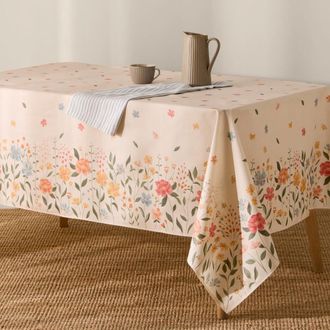 Textura Mantel antimanchas estampado floral color amarillo. Algod&oacute;n