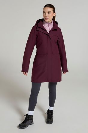 Mountain Warehouse Cloud Burst WoMens Textured Jacket Waterproof Adjustable Hood Rain Coat Burgundy - Size 10 UK