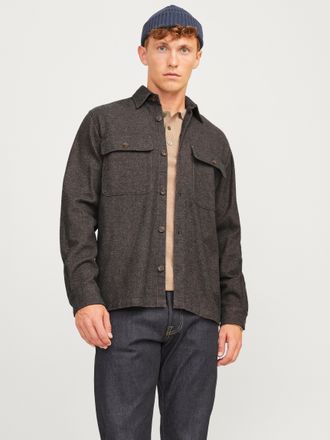 Jack & Jones Langarmhemd JACK & JONES JPRRAYMOND MELANGE SOLID LS OVERSHIRT SN, Herren, Gr. S, N-Gr, schwarz (slate schwarz), Web, Obermaterial: 100% Baumwolle, un