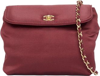 Chanel Red Satin 1990 Envelope Cc Turnlock Chain Shoulder Bag (Authentic Pre- Loved)