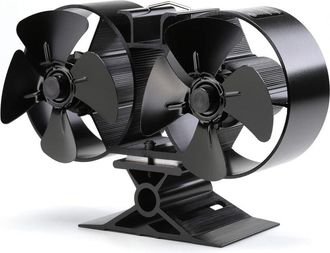 Elle Ventilador De Chimenea De Doble Cabezal Con 8 Aspas - Aluminio - Arranque Autom&aacute;tico - Silencioso - Para Estufas De Le&ntilde;a - 22,5 X 14,5 X 8,5 Cm