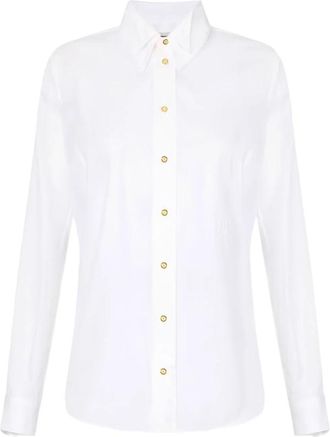 Elisabetta Franchi Katoenen blouse met dubbele kraag en borduursel - Dames - Overhemden - Wit - S - Katoen - Overhemden