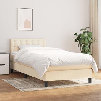 vidaXL Cama Box Spring Con Colch&oacute;n Tela Color Crema 90x200 Cm Vidaxl