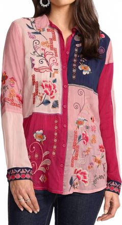 Johnny Was Marcia Color Block Shirt In Red Bud
