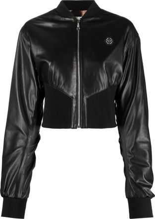 Philipp Plein leather bomber jacket - women - Lambskin/Elastane/Polyester/Polyester - L - Black