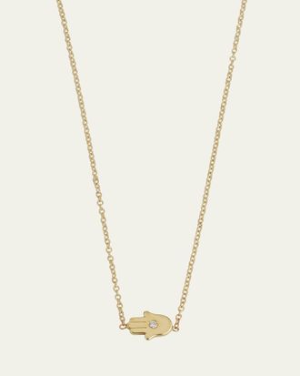 Jennifer Meyer 18k Mini Hamsa Necklace with Diamond Accent