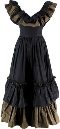Alexander McQueen Black And Khaki Ruffled Midi Dress Size XXS