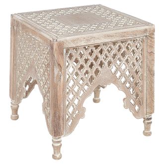 Beliani Mesa Auxiliar De Madera De Mango Clara 40 X 40 Cm Caf&eacute; Oriental Kadma