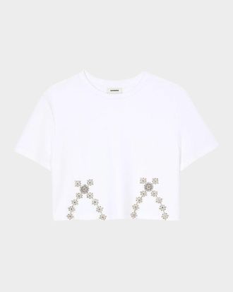 Sandro Giada Embellished Cropped T-Shirt