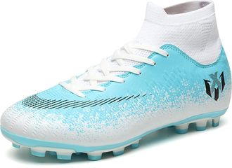 Generic Unisex Outdoor Athletic Football Shoes - Indoor Breathable Training Soccer Sneakers - High-top Football Shoes (Blue-Long Cleats,8.5)