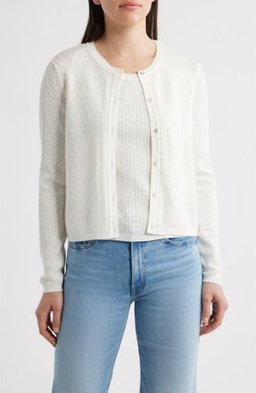 Elie Tahari The Steele Mixed Pointelle Cardigan in Ivory at Nordstrom, Size X-Large