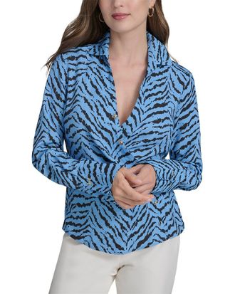 Halston Heritage Printed Faux Wrap Blouse