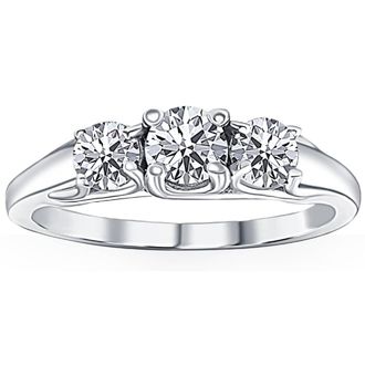 Pompeii3 1ct Three Stone Diamond Ring 14K White Gold Size Selectable