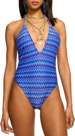 Ramy Brook Wave Electra Halter One-Piece Swimsuit in Ocean Wave at Nordstrom, Size X-Small