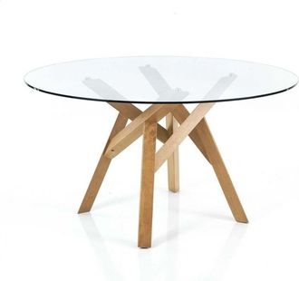 Oresteluchetta Mesa Redonda De Vidrio Y Madera Maciza De Roble Para Comedor Pitt