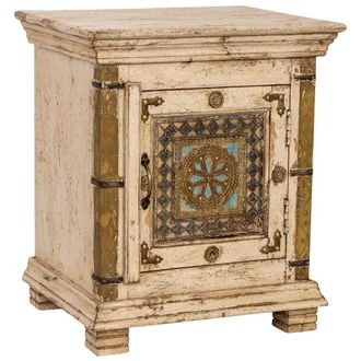 Wanderlust Deco Mesita De Noche De Madera Artesanal Blanca 50x40x59h Cm