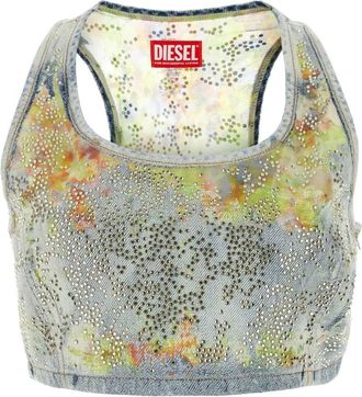 Diesel Embellished Denim De-Detop-Fse Crop-Top - Dames - Tops zonder mouwen - Veelkleurig - S - Denim - Tops