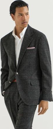 Brunello Cucinelli Silk, wool and cashmere Prince of Wales flannel deconstructed blazer in Anthracite at Nordstrom, Size 48