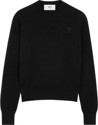 Ami Minimalist Black Sweater with Ribbed Details