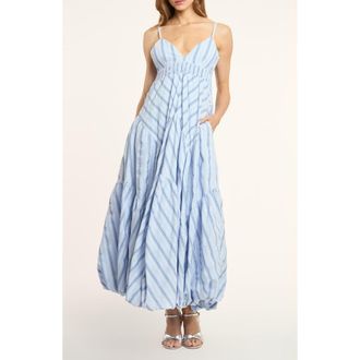Cinq &agrave; Sept Evory Stripe Bubble Hem Cotton Blend Sundress in Blue Multi at Nordstrom, Size 10