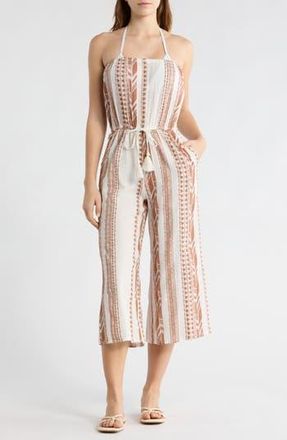 Elan Embroidered Strapless Cover-Up Jumpsuit in Beige Two Tone Print at Nordstrom Rack, Size X-Small