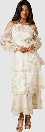 Oasis Petite Organza Cold Shoulder Midi Dress in Ivory at Nordstrom, Size 14