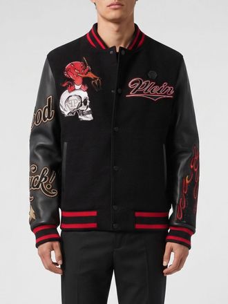 Philipp Plein Bomber Varsity in pelle con ricamo Skull e strass