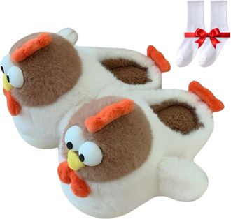 Generic Chicken Slippers, Cute Soft Plush House Slippers for Women & Men, Warm Winter Anti-Slip Funny Novelty Indoor Footwear (White, M, Little Kid, 12, Numer