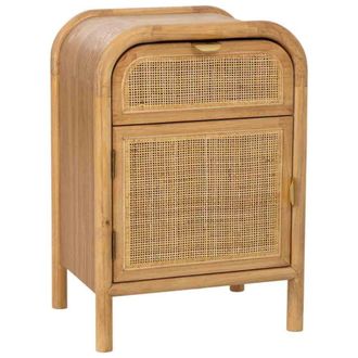 Wanderlust Deco Mesita de noche de madera y rat&aacute;n marr&oacute;n 45x35x69 alt. cm