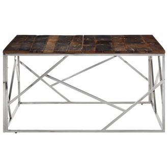 Berkfield Home Modern Coffee Table Silver Stainless Steel & Solid Wood Sleeper