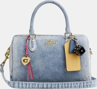 Coach Womens Rowan Satchel Bag In Loved Denim With Charms - Dark Blue - One Size