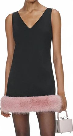 Self Portrait Crepe Faux Fur Hem Mini Dress In Black