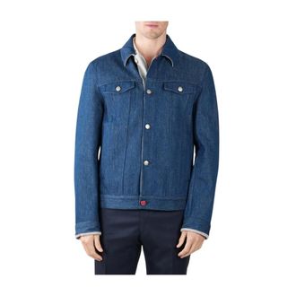 Kiton Denim Jackets, male, Blue, Size: L Denim Cotton Coat
