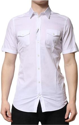 Dolce & Gabbana Witte Katoenen Casual Shirt met Zakken - Heren - Korte mouwen Overhemden - Wit - XS - Katoen - Overhemden