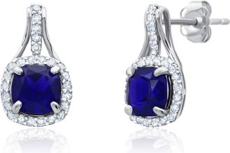 MAX + STONE 10k Yellow or White Gold Cushion Cut Gemstone Drop Earrings with Diamond Accent