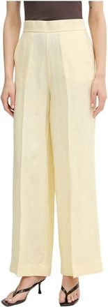 Benetton Palazzo Broek - Dames - Wijde Broeken - Beige - S - Linnen - Broeken