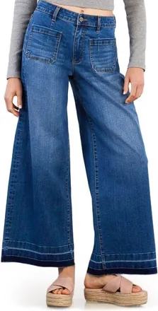 HINT OF BLU Lucy Patch Pocket Wide Leg Jeans in Mate Blue at Nordstrom, Size 28