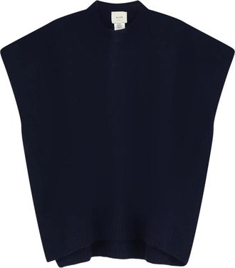 Alysi Mouwloze trui met ronde hals - Dames - Ronde hals truien - Blauw - M - Wol - Truien & Vesten