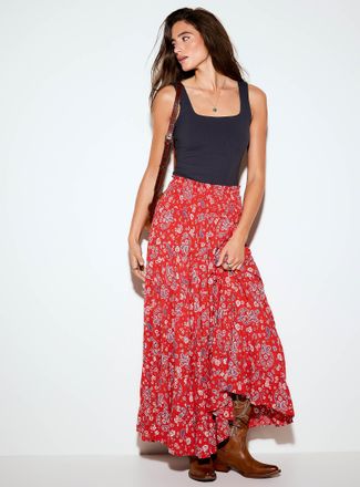 Icone Womens Paisley smocked-waist tiered maxi skirt